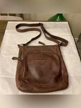 Fossil Vintage Brown Leather Hanover Crossbody Shoulder Bag Purse